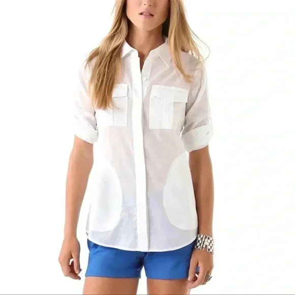 Theory Marandel White Lawn Shirt Long Button Down size p - Picture 1 of 14